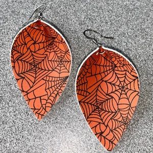Zygiella: spider web print faux leather earrings